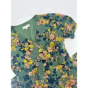 Nanette Lepore Womens Olive Floral Wrap Dress Green Yellow Pink Buttons Size 6